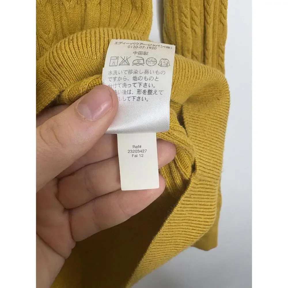 Eddie Bauer Sweater Womens M Cardigan V Neck Mustard Speckled Cableknit Scallop